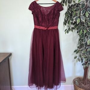 Maroon Bridesmaids Prom Dress Lace and Tulle